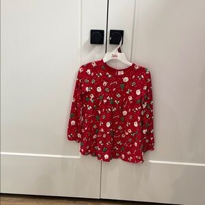 Jolie Red Long Sleeve Tee with Festive Pattern
